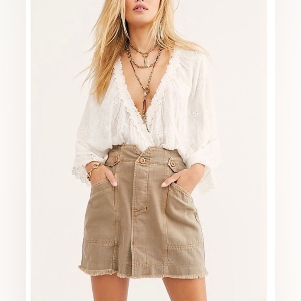 Free People Alpha Utility Mini Skirt- Khaki Size 4